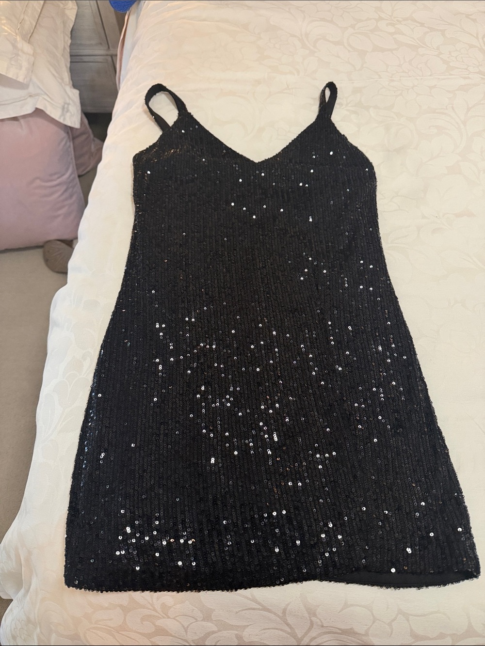 Reformation Black Sequin Mini Slip Dress
